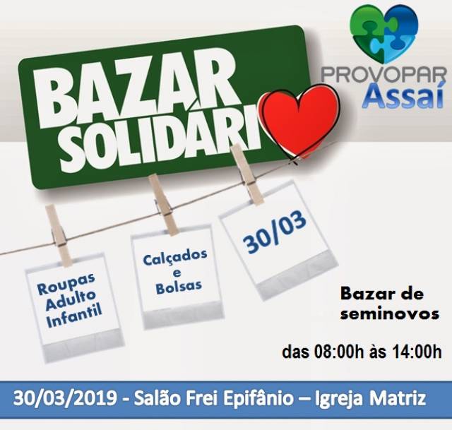 =Provopar realizará Bazar Solidário no sábado 30/03