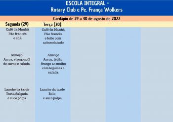 CARDÁPIO DA ALIMENTAÇÃO ESCOLAR PARA O MÊS DE AGOSTO