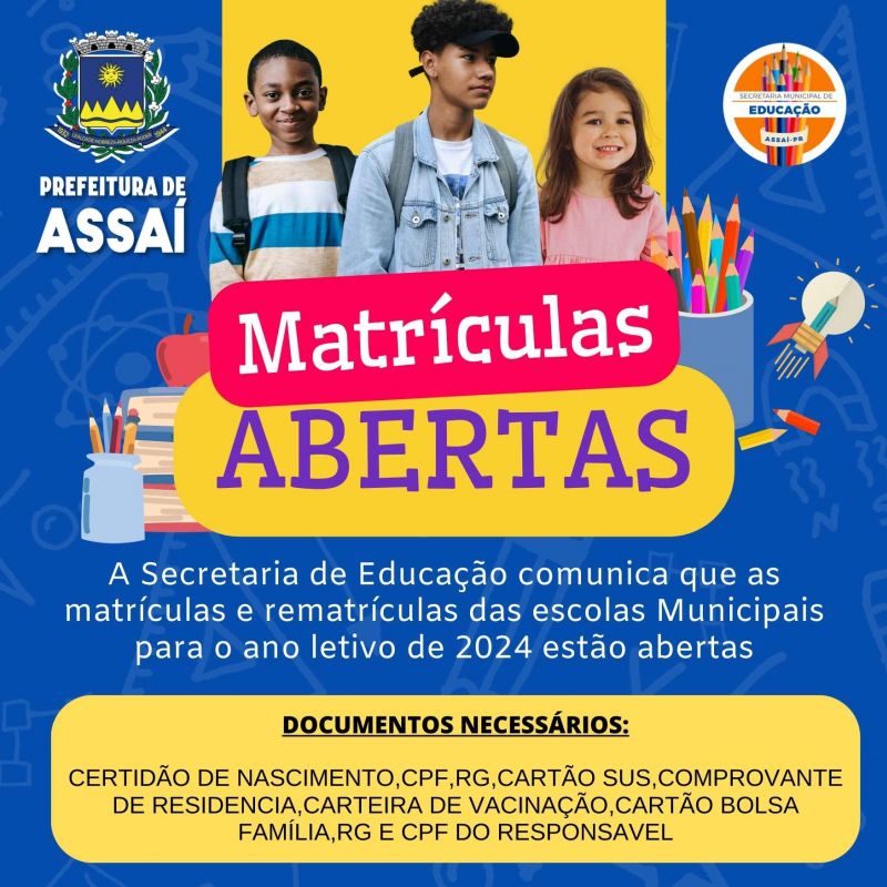 ATENÇÃO PARA AS DATAS DE MATRÍCULAS E REMATRÍCULAS ESCOLARES.