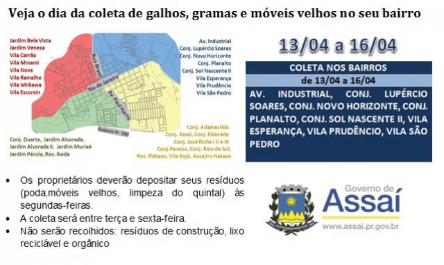 COLETA DE GALHOS, GRAMA E  MÓVEIS VELHOS NA ÁREA AZUL  NESTA SEMANA