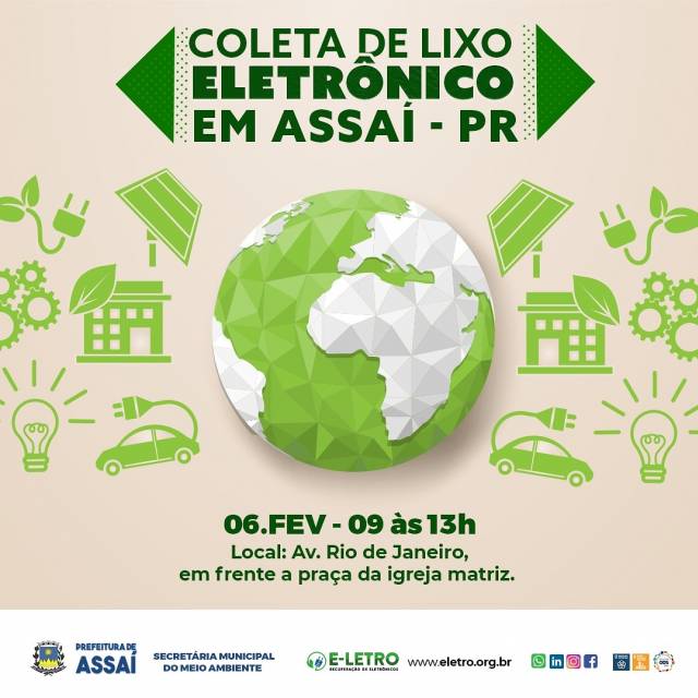 COLETA DE LIXO ELETRÔNICO NESTE SÁBADO (06/02)