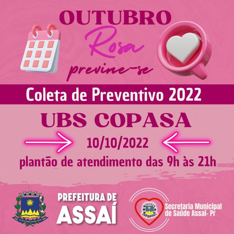 COLETA DE PREVENTIVO NA UBS COPASA SEGUNDA-FEIRA 10/10