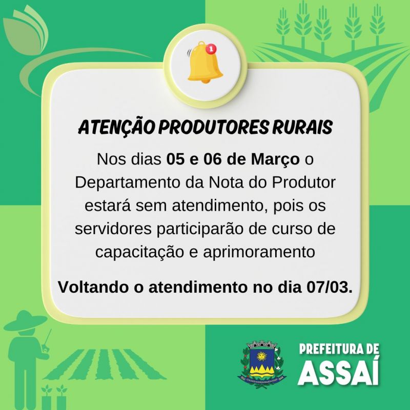 COMUNICADO AOS PRODUTORES RURAIS.