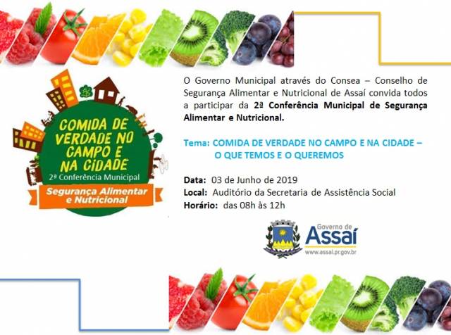 Consea realizará a II Conferência Municipal de Segurança Alimentar e Nutricional