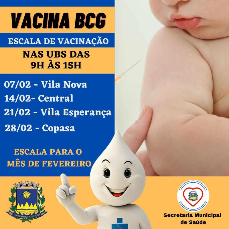 ESCALA DE VACINA BCG PARA O MÊS DE FEVEREIRO.