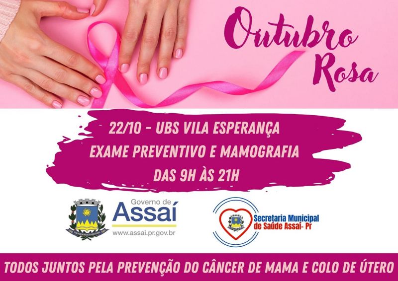 EXAME PREVENTIVO E MAMOGRAFIA NA UBS VILA ESPERANÇA  AMANHÃ (22/10)