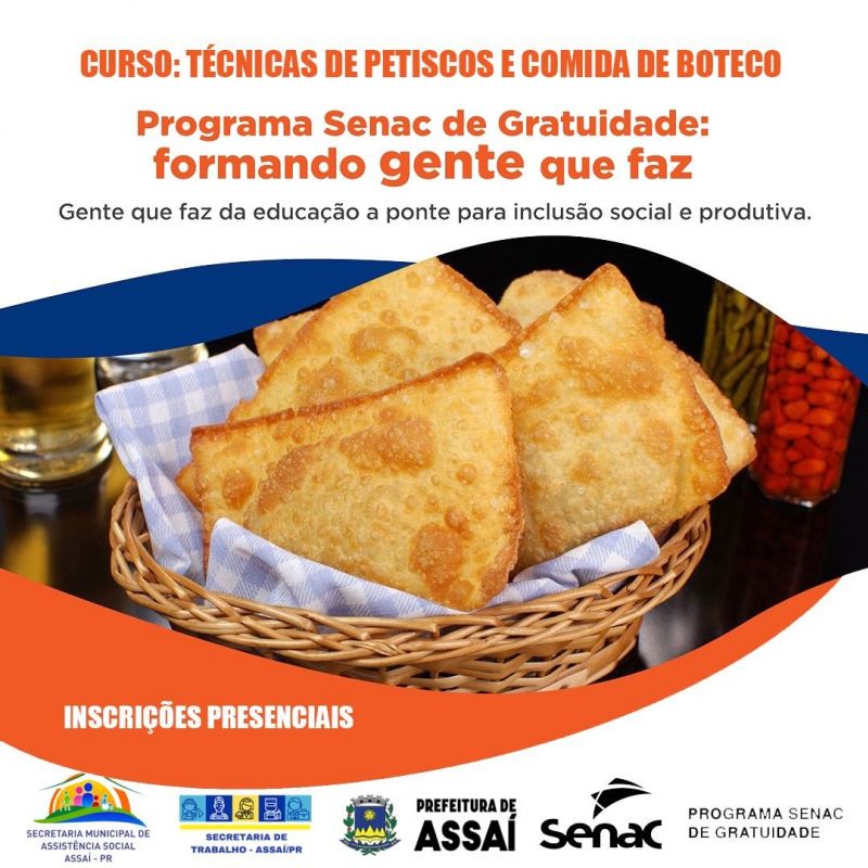 FAÇA SUA INSCRIÇÃO PARA O CURSO TECNICAS DE PETISCOS E COMIDA DE BOTECO.