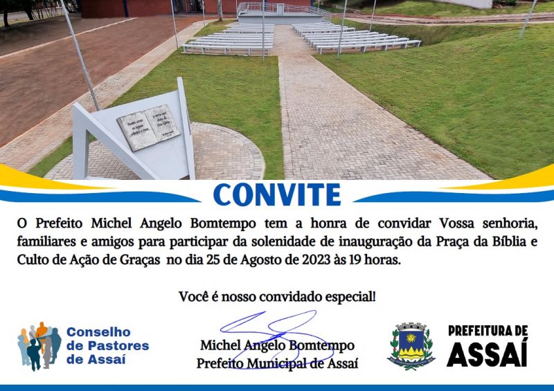 INAUGURAÇÃO DA PRAÇA DA BIBLIA ACONTECE NESTA SEXTA-FEIRA (25)