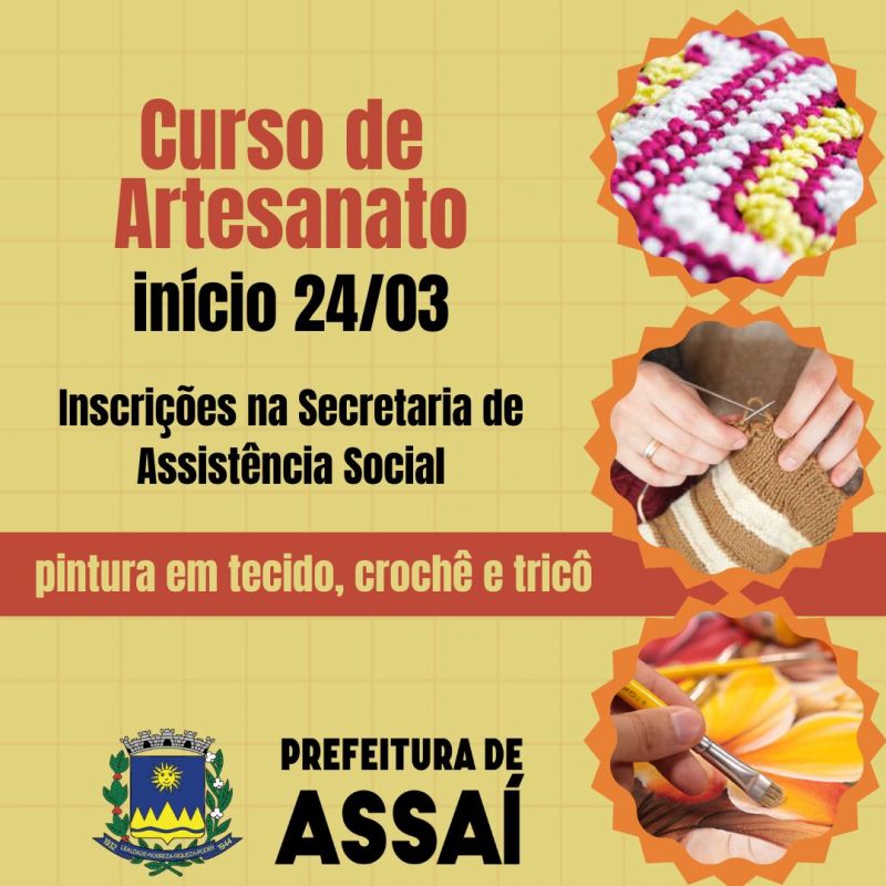 INSCRIÇÕES ABERTAS PARA OFICINA GRATUITA DE ARTESANATO