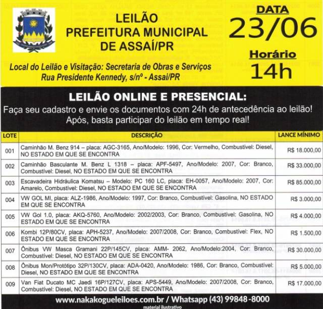 Leilão Público acontece dia 23/06