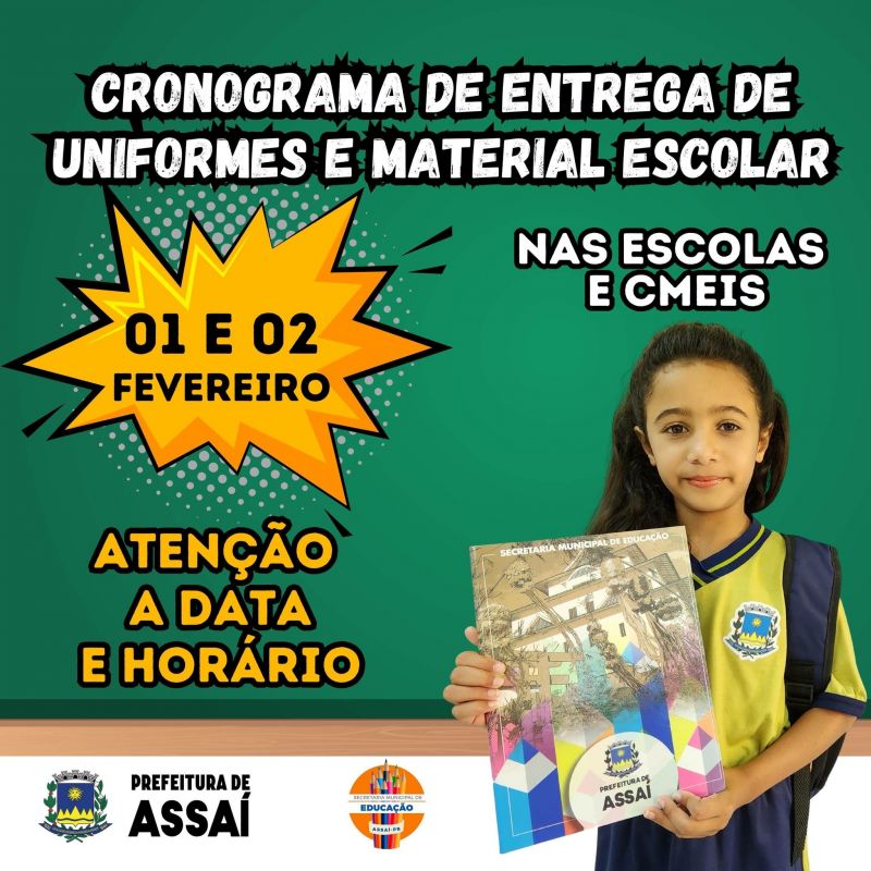 PREFEITO TUTI ANUNCIA O CRONOGRAMA DE ENTREGA DOS UNIFORMES E MATERIAL ESCOLAR PARA O ANO LETIVO DE 2024.