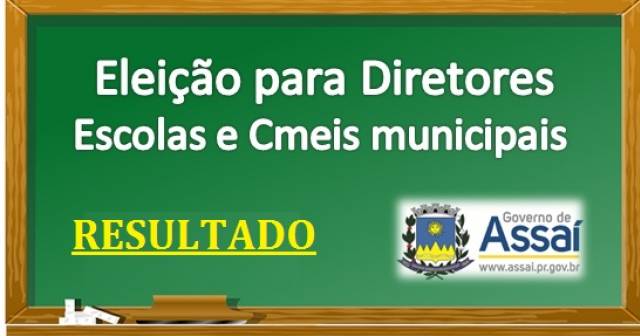 Resultado da eleição dos Diretores das escolas e Cmeis municipais