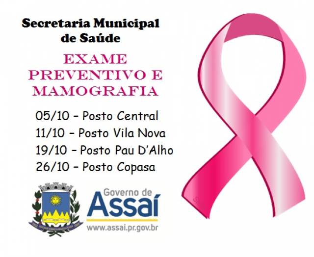 Saúde realizará  exames preventivos e mamografia  nas UBS