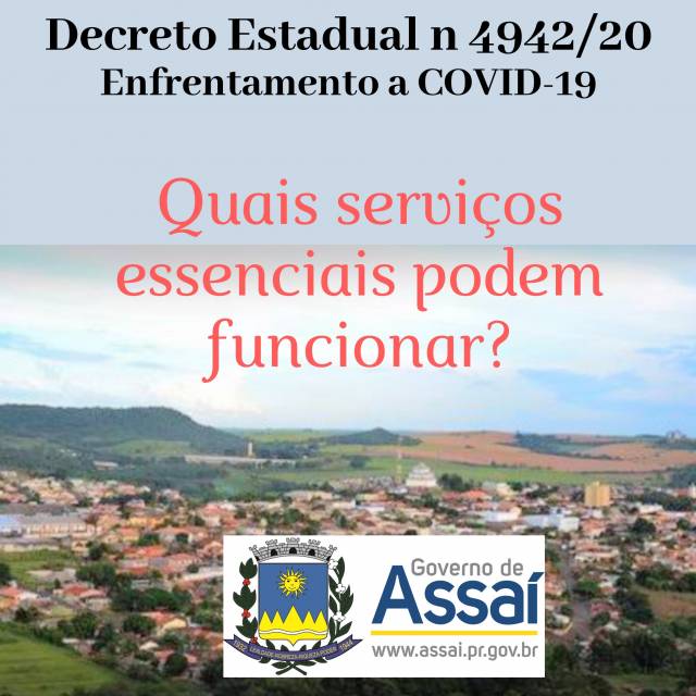 Serviços essenciais conforme Decreto Estadual nº 4942/2020