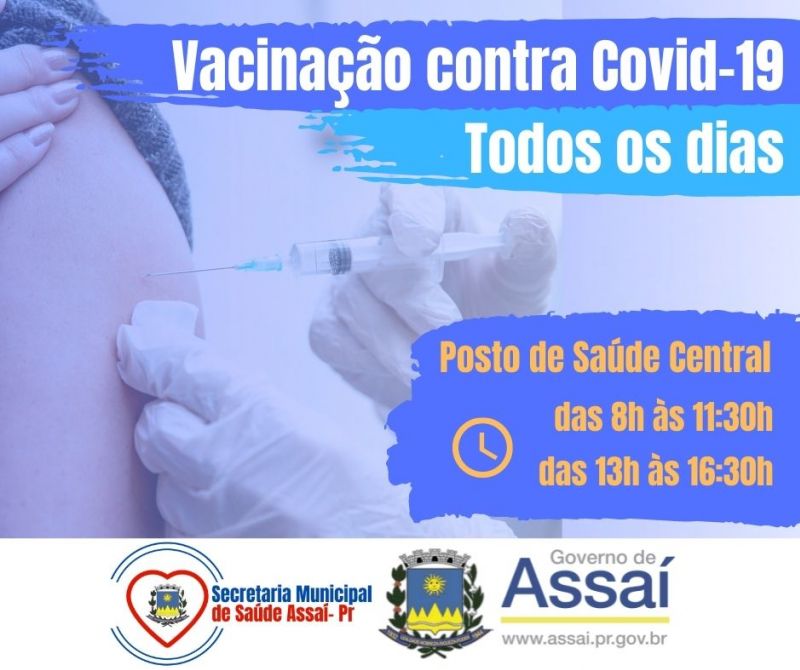 VACINAÇÃO CONTRA COVID-19  ACONTECERÁ TODOS OS DIAS