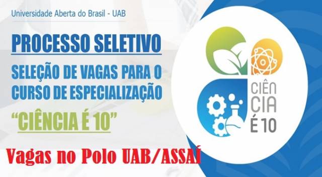 VAGAS PARA CURSO DE ESPECIALIZAÇÃO NO POLO UAB ASSAÍ